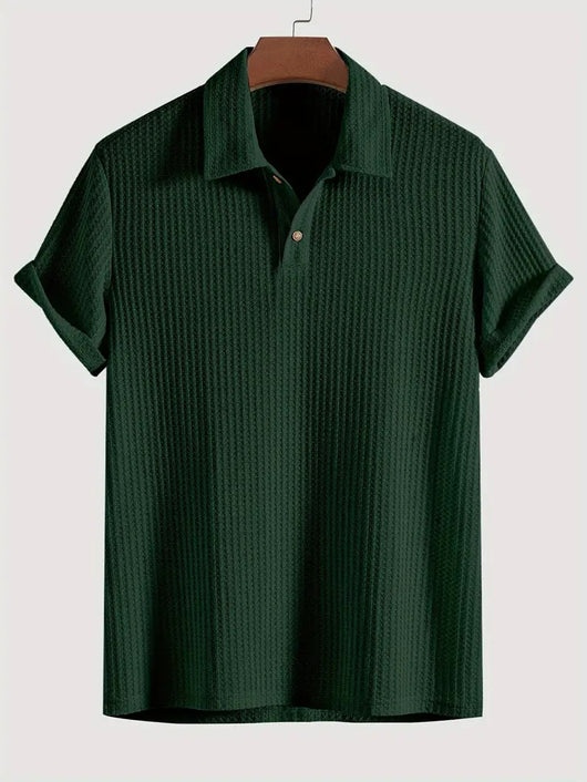 Camisa Casual de Punto Rombo con Solapa - Corte Holgado Manga Corta Hombre - Image 7