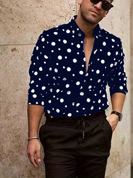 Camisa Casual de Manga Larga con Estampado de Lunares para Adolescentes y Hombres