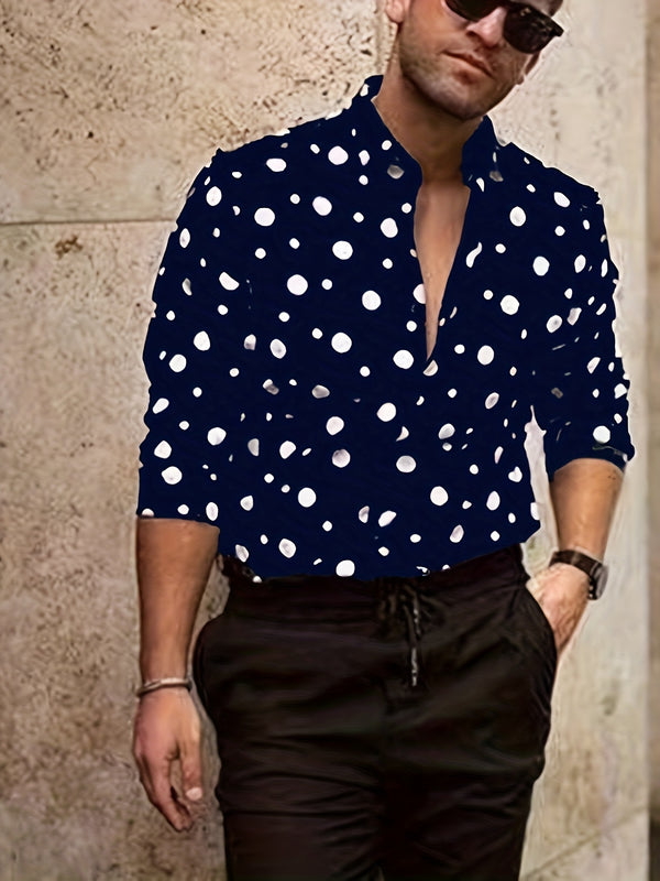 Camisa Casual de Manga Larga con Estampado de Lunares para Adolescentes y Hombres