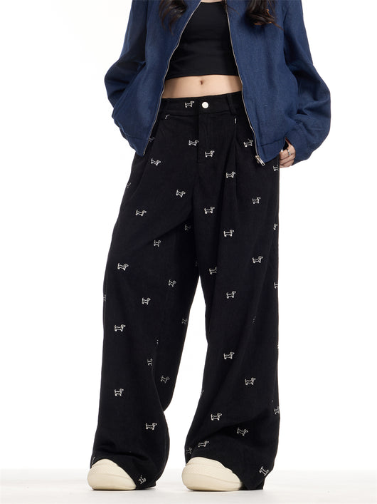 Pantalones Corduroy Retro Americano con Bordado Completo para Mujer - Corte Recto Holgado - Image 10