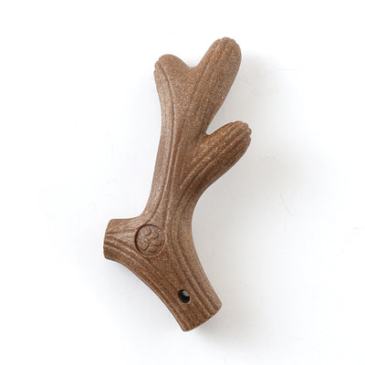 Brown bone-shaped dog chew toy with a paw print detail and small hole, designed for small dogs. - Image 14