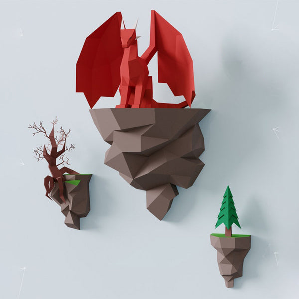 Dragón de Papel Decorativo para Pared - Modelo Sentado en la Isla