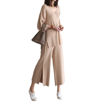Conjunto Elegante: Blusa Escote V con Pantalón Palazzo de Pierna Ancha - Image 5