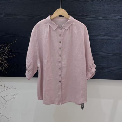 Blusa de Lino Transpirable para Mujer - Diseño Versátil Color Sólido - Image 6