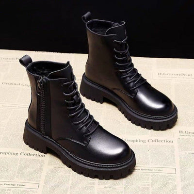 Botas Martin de Cuero Suave con Tacón Grueso - Primavera y Otoño - Image 7