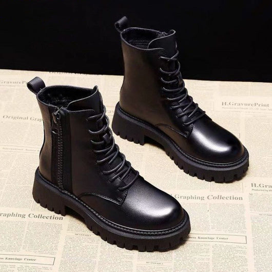 Botas Martin de Cuero Suave con Tacón Grueso - Primavera y Otoño - Image 7
