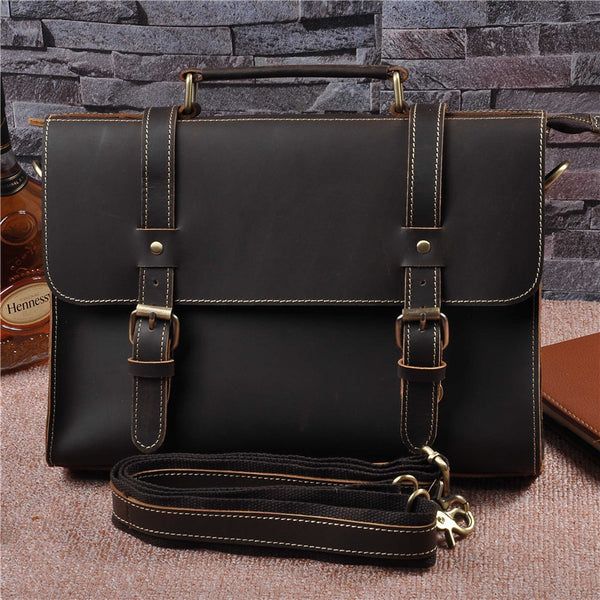 Bolso de Cuero Genuino Crazy Horse para Hombre