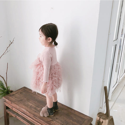Vestido Infantil de Otoño con Lazo y Mangas Largas en Tul Tejido - Image 13