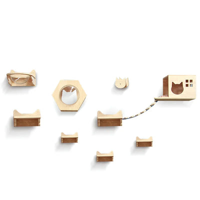 Árbol Rascador Mural para Gatos - Plataforma de Madera Sólida con Escalera - Image 25