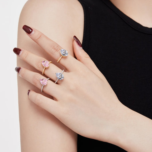 Anillo de Circón Gota de Hielo Plateado para Mujer - Image 12