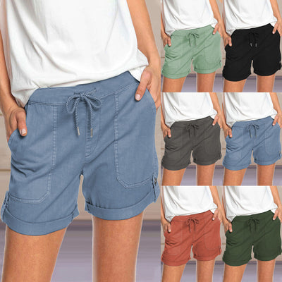 Shorts Casuales de Verano con Cordones y Corte Recto