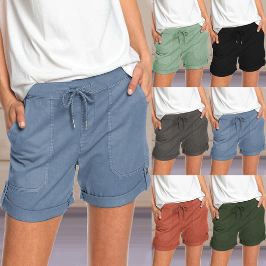 Shorts Casuales de Verano con Cordones y Corte Recto
