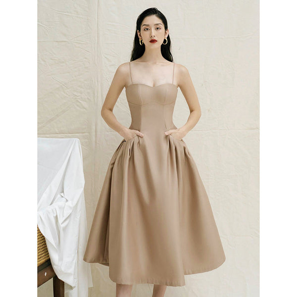 Vestido Tipo Tirantes con Cintura Francesa - Estilo Dulce y Elegante