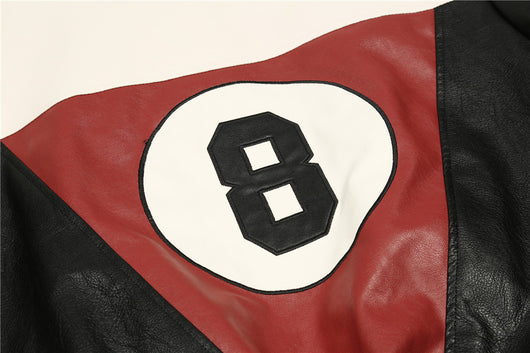 Chaqueta de Cuero PU con Letras Bordadas y Contraste de Colores para Hombre - Image 12