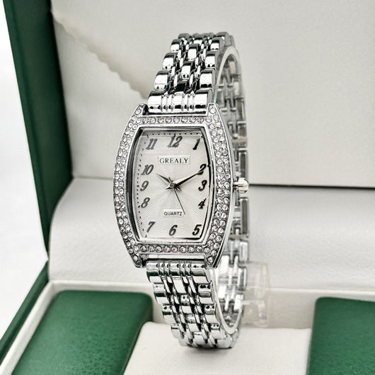 Reloj de Dama con Esfera de Barril Enchapado en Diamantes y Pulsera de Metal - Image 14