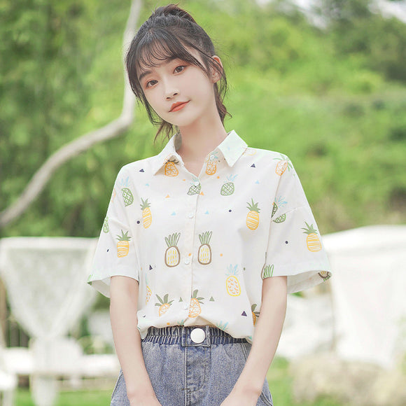 Blusa Floral Estilo Hong Kong - Camiseta Holgada de Chifón para Estudiante