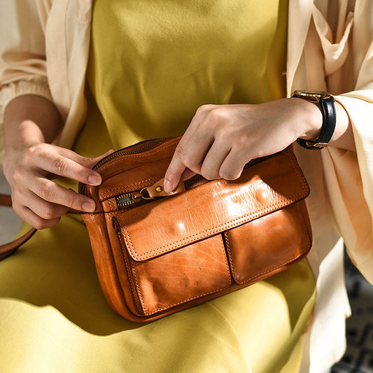 Bolso Crossbody de Cuero Artesanal Estilo Británico para Mujer