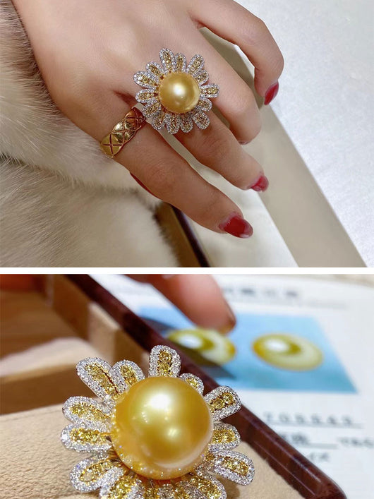 Anillo de Perla Dorada en Plata de Ley 925 con Dije Colgante - Image 12