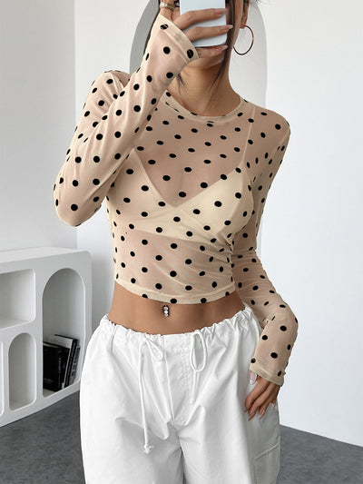 Playera Manga Larga Transparente con Puntos - Cuello Redondo Slim Fit - Image 12