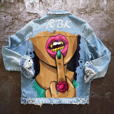 Chaqueta Denim con Estampado de Personalidad para Mujer - Image 5