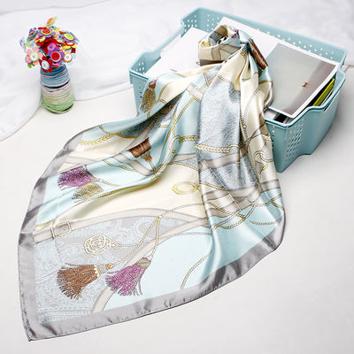 Pañuelo de Seda Artificial Estampado Retro - Accesorio Versátil para Mujer - Image 27