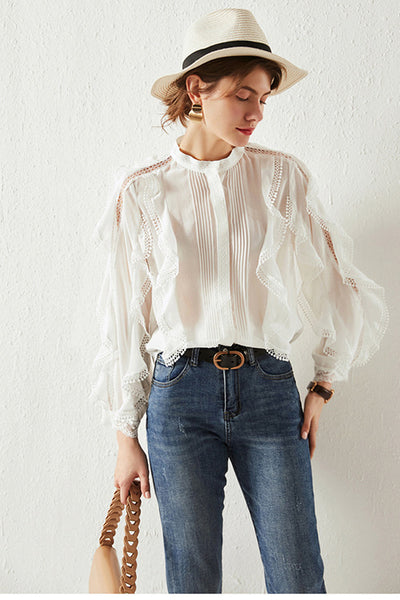 Blusa de Lino Francesa Elegante con Encaje - Diseño Sofisticado Efecto Adelgazante - Image 5