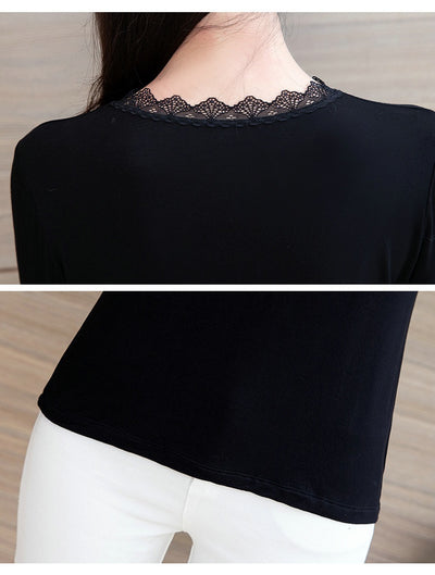 Blusa Negra Elegante Escote Profundo con Encaje y Mangas Largas - Image 13