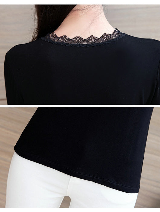 Blusa Negra Elegante Escote Profundo con Encaje y Mangas Largas - Image 13