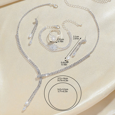 Sparkling rhinestone necklace, dangle earrings, and bracelet set on a black display, perfect for formal events. - Image 7