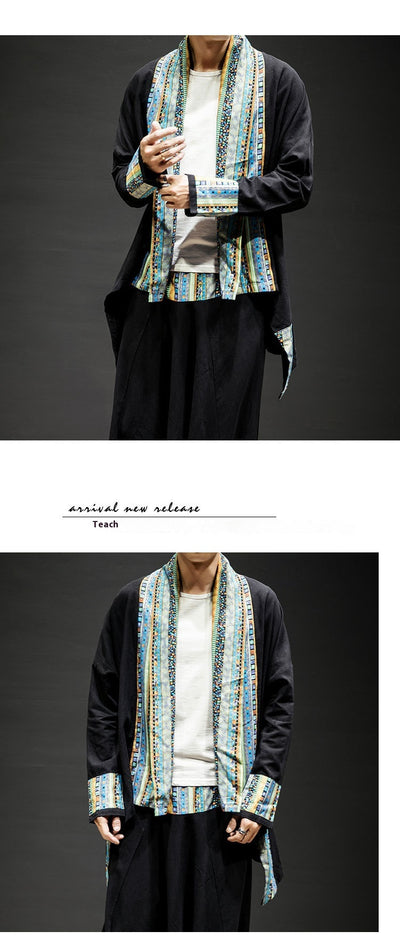 Abrigo Kimono Cardigan de Algodón y Lino - Estilo Japonés Moderno para Hombre - Image 13
