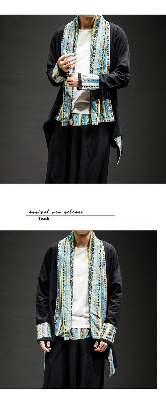Abrigo Kimono Cardigan de Algodón y Lino - Estilo Japonés Moderno para Hombre - Image 13