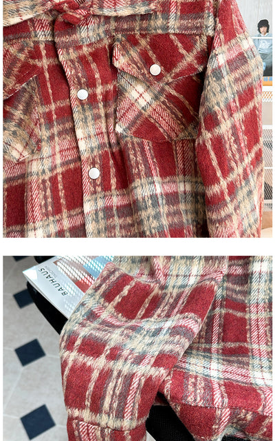 Chaqueta Camisa de Lana a Cuadros con Botones para Hombre - Image 9