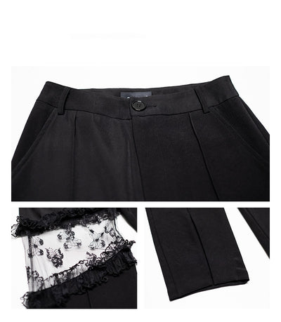Pantalón Ancho Cintura Alta con Abertura Lateral y Encaje para Mujer - Image 15