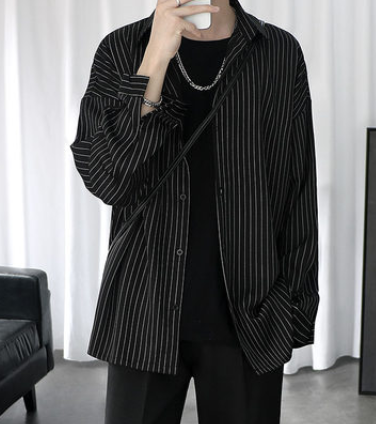 Camisa Manga Corta Hombre Rayas Negra Elegante - Image 2