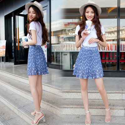 Falda Plisada Corta Estilo Hong Kong Flores Gasa A-Line - Image 8