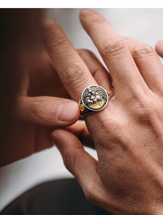 Anillo Pixiu de Plata Esterlina 3D para Hombre Estilo Retro - Image 13