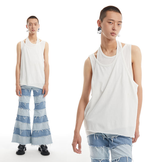 Chaleco Camiseta de Doble Capa Estilo Relajado Versátil - Image 9