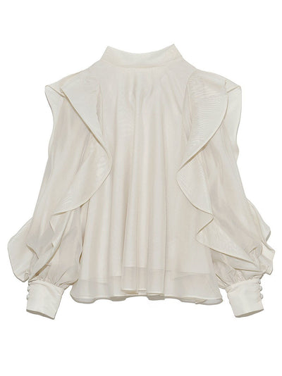 Blusa Chiffon con Cuello Alzado y Volantes Estampados - Image 6
