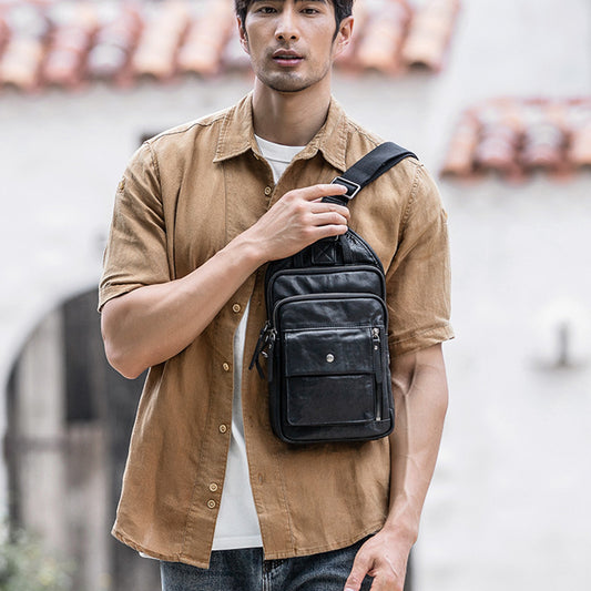 Bolsa Pecho Cuero Genuino para Hombre - Estilo Casual