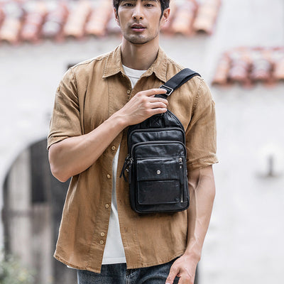 Bolsa Pecho Cuero Genuino para Hombre - Estilo Casual