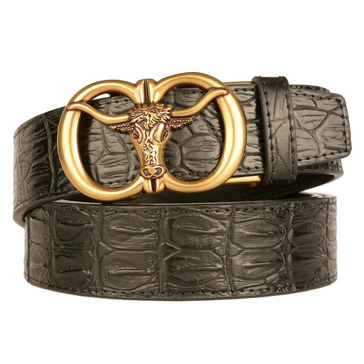 Cinturón para Hombre con Hebilla Automática Estilo Retro Cabeza de Buey - Image 5