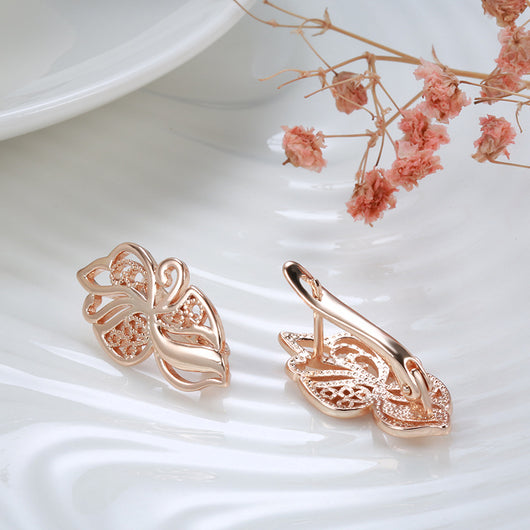 Aretes de Oro Rosado 585 Diseño Minimalista Calado para Mujer - Image 10