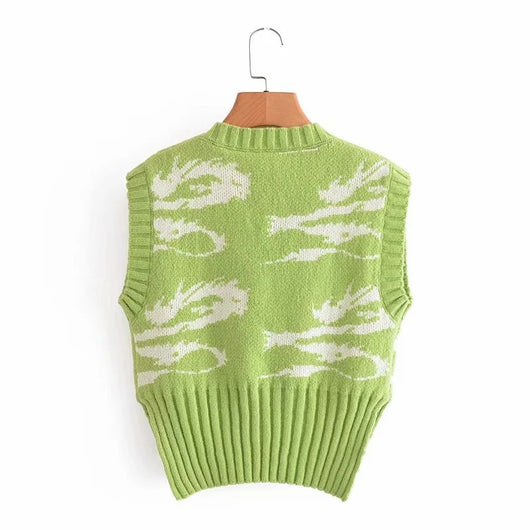 Chaleco Tejido Jacquard Totem Mujer - Escote V, Laterales Abiertos, Largo Asimétrico - Image 3