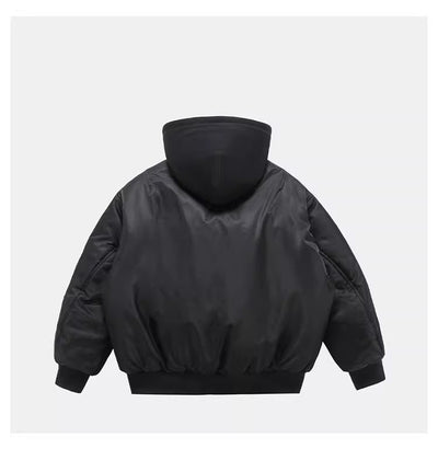 Chaqueta de Vuelo Acolchada Negra con Capucha - Diseño Dos Piezas - Image 11