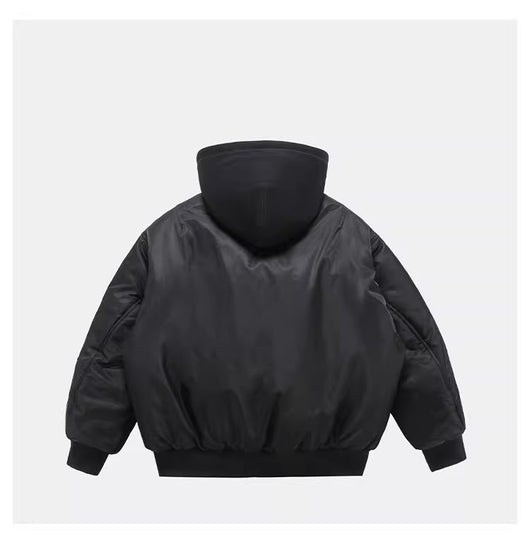 Chaqueta de Vuelo Acolchada Negra con Capucha - Diseño Dos Piezas - Image 11