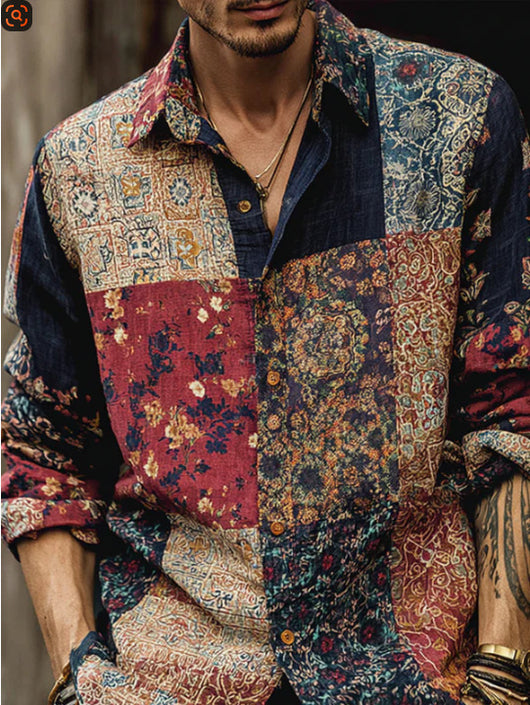 Camisa Floral Navideña para Hombre - Estilo Otoñal Moderno - Image 21