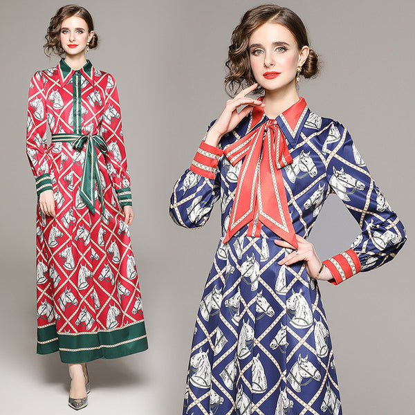 Vestido Camisero Plisado con Estampado Floral Vintage y Cinturón