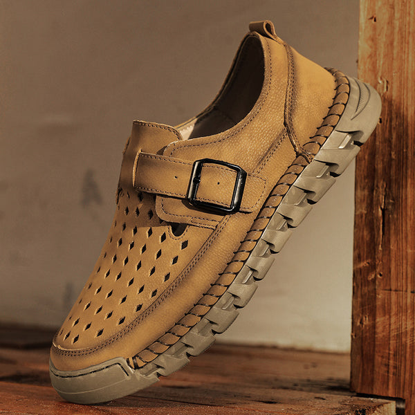 Zapatos Casuales de Cuero Transpirables con Costuras Reforzadas Talla Grande