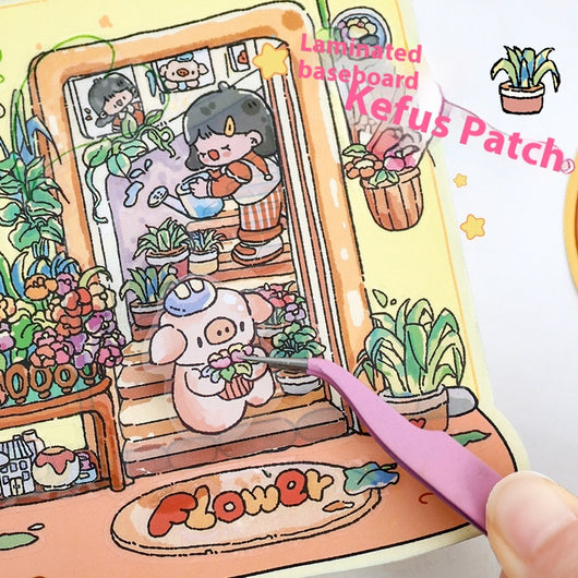 Diy Notebook Decompression Stacking Miniature Sticker set featuring a cute cartoon hot pot shop scene with animal characters. - Image 3