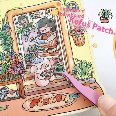 Diy Notebook Decompression Stacking Miniature Sticker set featuring a cute cartoon hot pot shop scene with animal characters. - Image 3